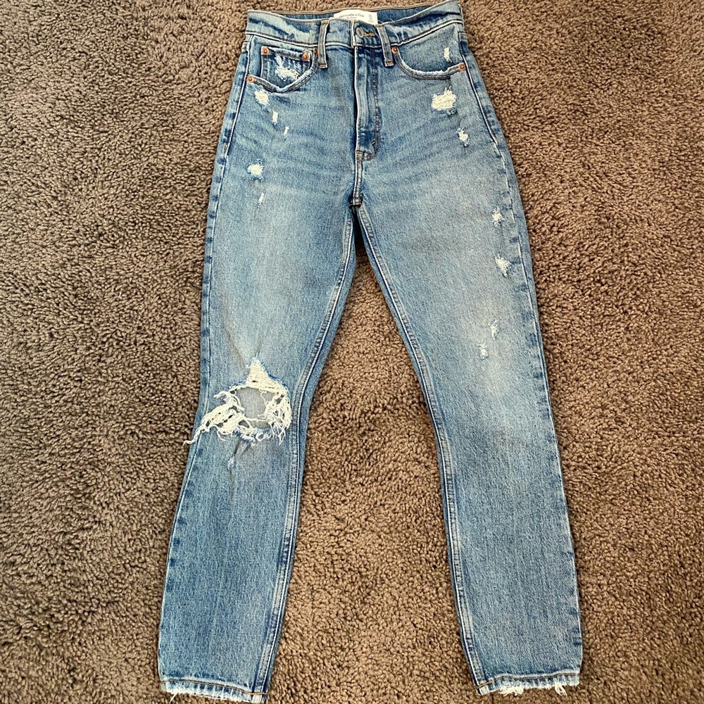 abercrombie high rise skinny jeans distressed